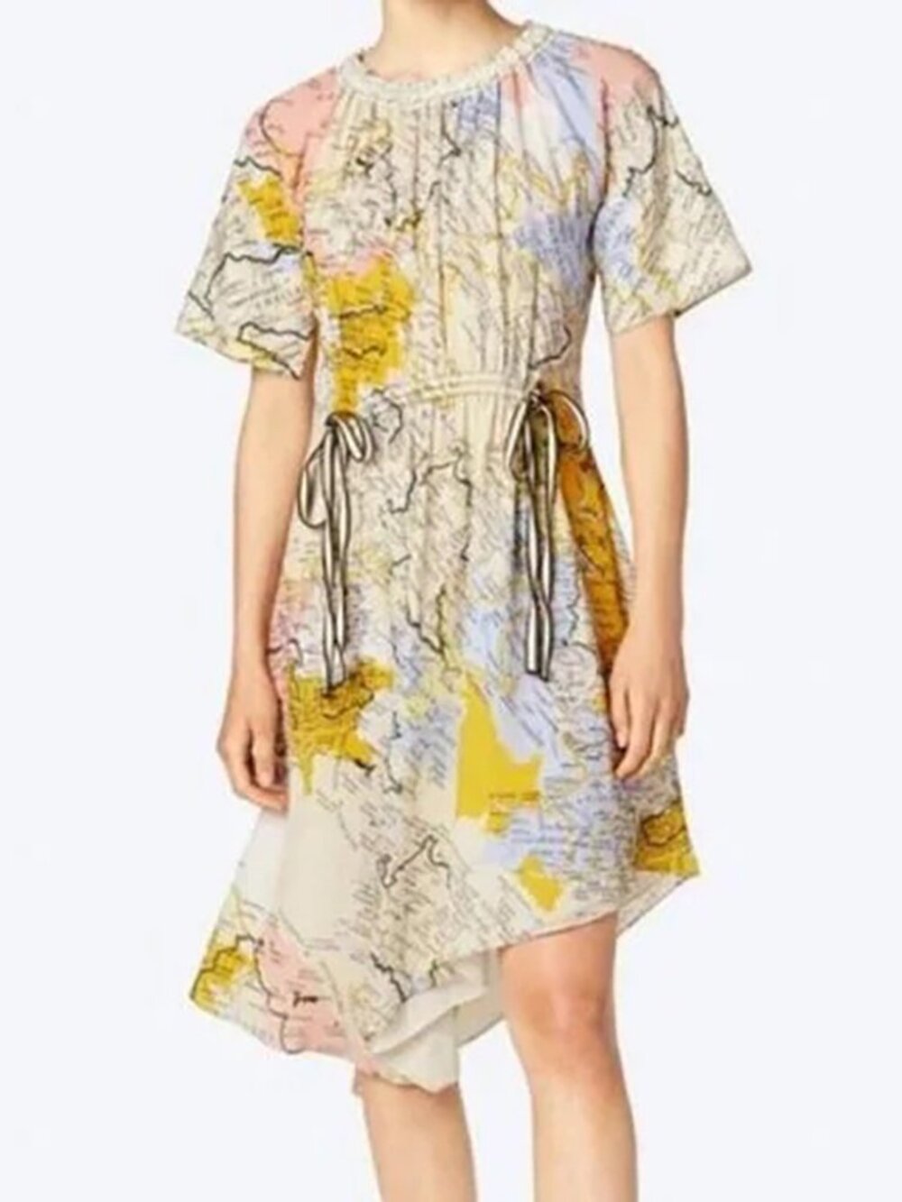 Derek Lam 10 Crosby Map Print T Shirt Tee Dress Italy Short Sleeve Bow Tie 0